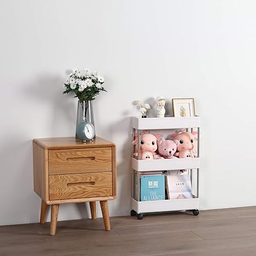 Miniatura 7 de Carrito utilitario de plástico de 3 niveles con ganchos, carrito de almacenamiento delgado multifuncional para el hogar, baño, oficina, sala de