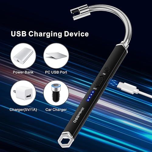 Miniatura 5 de iinboBBQ - Encendedor eléctrico recargable USB con pantalla LED de batería, encendedor de arco con cuello flexible, encendedores largos sin llama