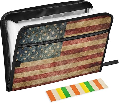 Carpeta de archivos expandibles de bandera estadounidense estilo grunge vintage, tira de estrellas blancas y rojas, carpeta de archivo de acordeón