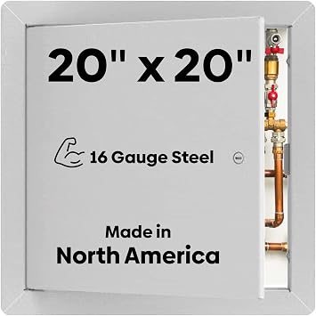 BEST BA-AHD 20" x 20" Metal Access Panel with Concealed Pin Hinge, LEED Compliant 16-Gauge Steel Access Door for Non-Rated Drywall/Ceilings, White Drywall Panel with Rounded Corners, Screwdriver Latch