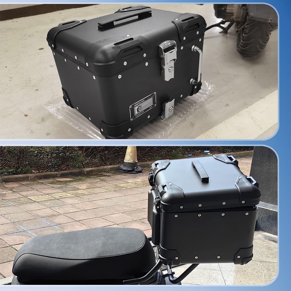 Top Case Moto avec dosseret,Coffre supérieur 40L 45L pour Moto,Valise arrière pour Moto,Coffres Moto pour Rangement Casques,Coffre en Aluminium Noir/Blanc avec Dossier(Black,40 L)