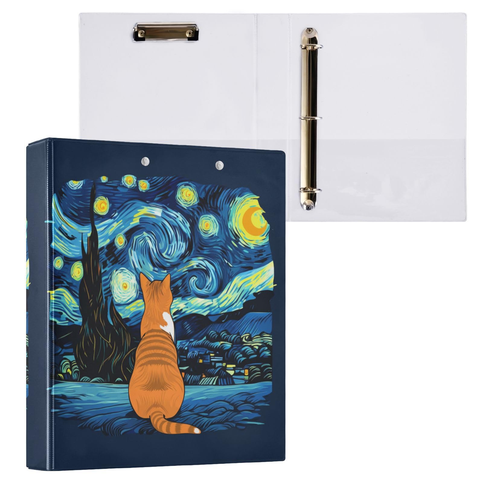 Lot de 2 classeurs décoratifs à trois anneaux en forme de chat orange avec poches pour l'école, l'université ou le bureau
