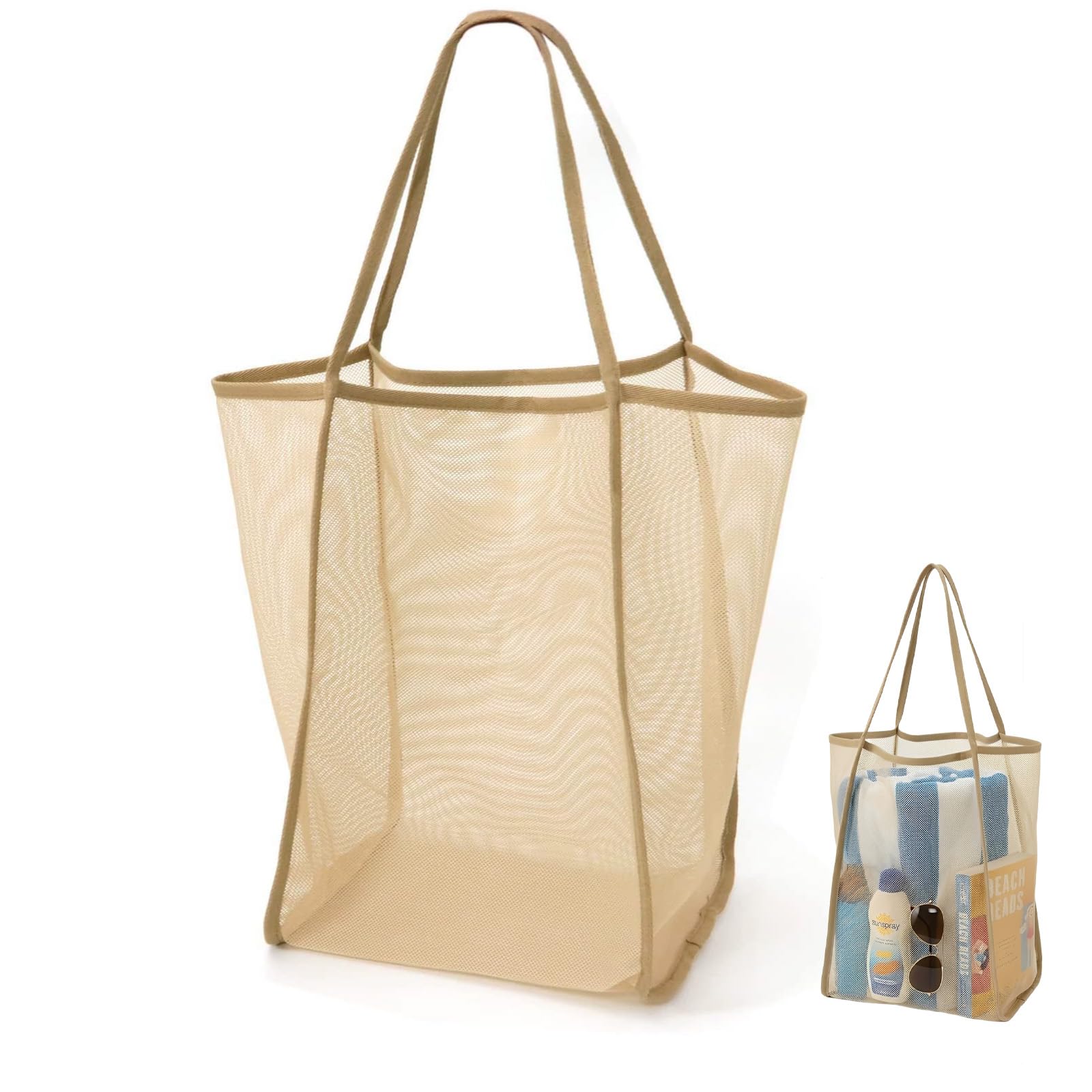Borsa Mare Donna Grande Nylon Resistente Impermeabile Cerniera Tasche Spalla Viaggi Vacanze Piscina Cachi