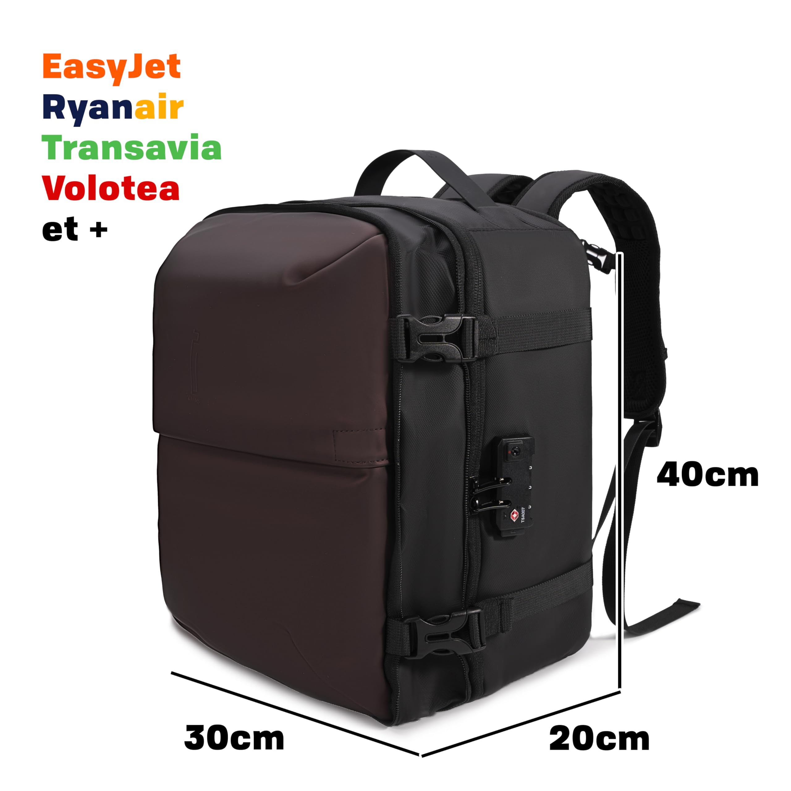 CELIMS - Walizka kabinowa 40 x 30 x 20 cm do samolotów Ryanair, Transavia, Volotea, Easyjet + | z wózkiem, AirPlus by Cadenas TSA Vide | Bagaż kabinowy | Torba samolotowa na laptopa, Bordeaux