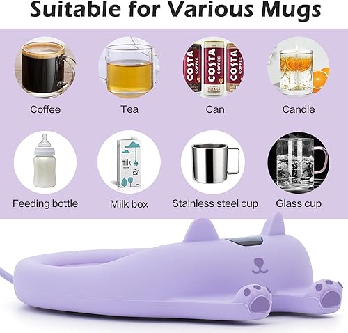 Miniatura 20 de PUSEE Calentador de taza de café con apagado automático, calentador de café de 3 temperaturas para escritorio, placa calentador de velas derrite