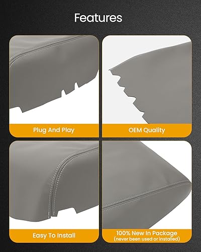 Miniatura 3 de ROADFAR Para Toyota Tundra 2007 2008 2009 2010 2011 2012 2013 Tapa de la consola central Apoyabrazos cubierta de reemplazo de piel para gris