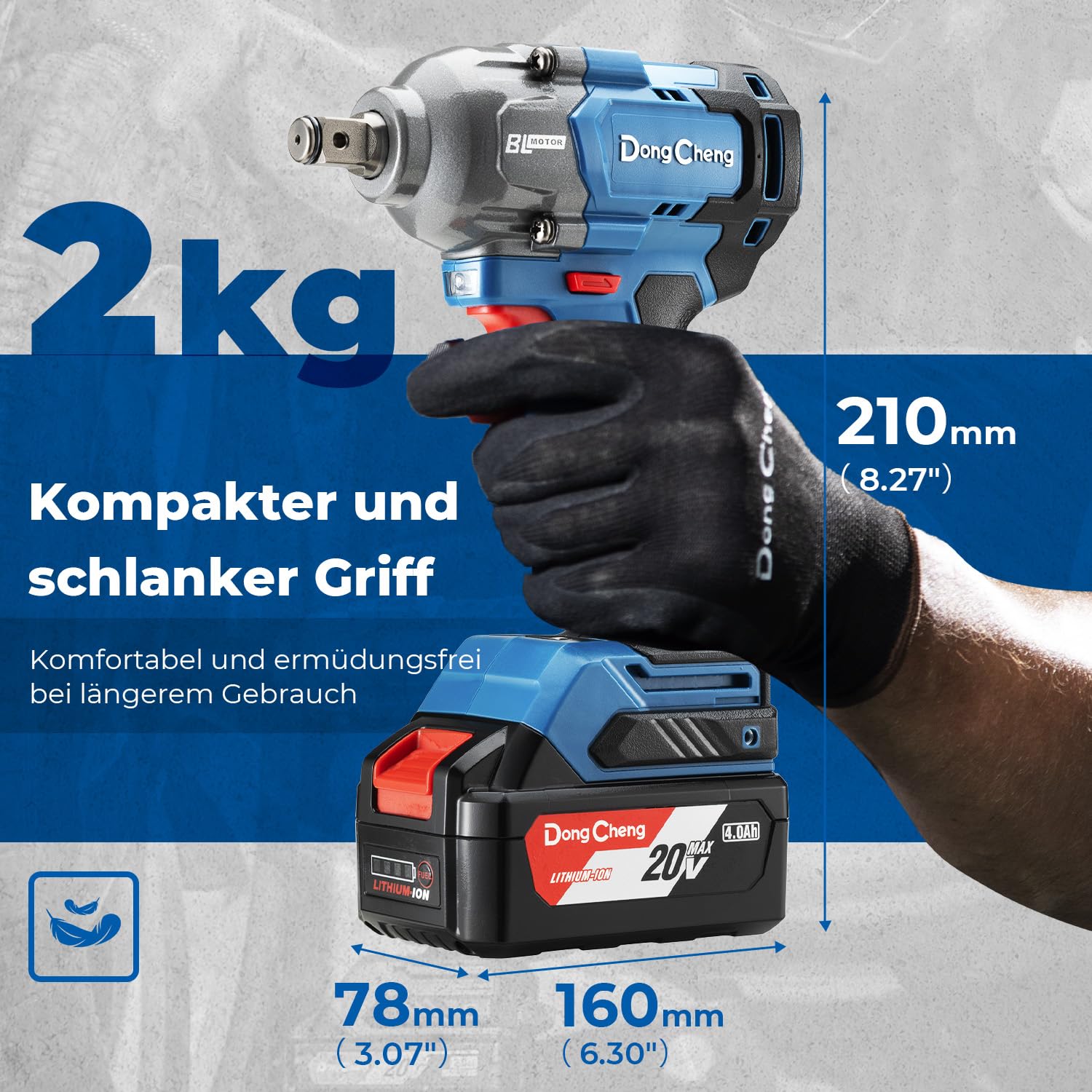 Dong Cheng Akku-Schlagschrauber 20V, 1/2"-Aufnahme, 682 Nm Drehmoment, Bürstenloser Akku Drehschlagschrauber, 3 Leistungsstufen, inkl 4,0Ah Akku/Ladegerät im Koffer