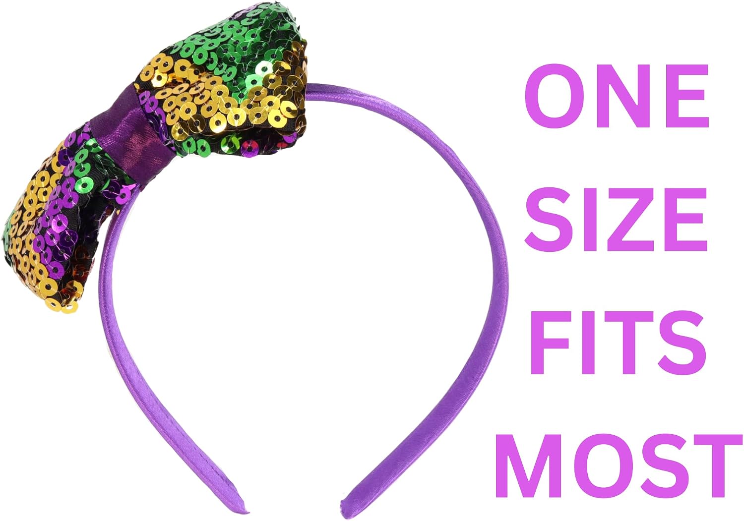 Needzo 2024 Mardi Gras Glitter Bow Headband, Purple, Green, and Gold Parade, Party Hair Accessory One Size image 2
