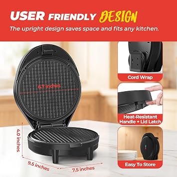 Waffle Cone Maker with Cone Roller, 7.5 Ice Cream Cone Maker, 1000W Thin Waffle Maker with Nonstick Plate, Double Side Even Heating and Crispy, Easy to Clean, Black