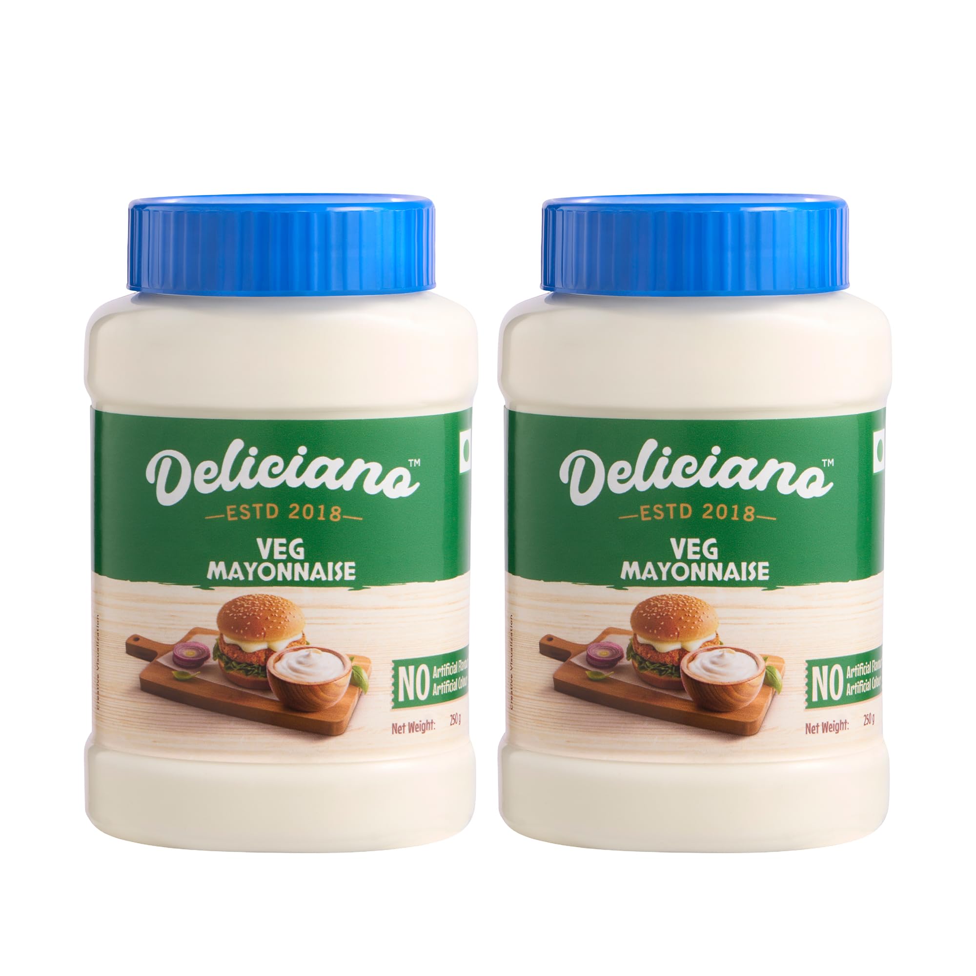 Veg Mayonnaise, Eggless Mayonnaise with 13% Less Fat, No Artificial Colours & Flavours, Smooth & Creamy Spread, Easy to Scoop & Spread, Healthier Alternative to Butter - 250g (Pack of 2)