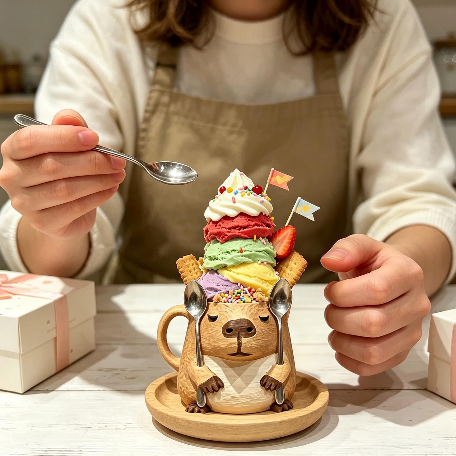 Eiscreme-Becher 3D-Gedruckt Auslaufsicher Wiederverwendbar Niedlich Mit 2 | Isolierter Halter Für Eisbecher Für Kinder Erwachsene Zuhause Sommer Outdoor Camping Party Filmabend