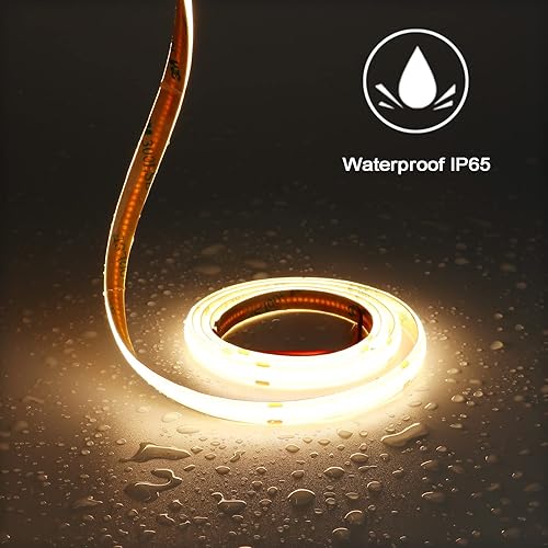 Miniatura 2 de Tira de luz LED COB de 24 V, 32.8 pies, blanco cálido brillante, 3000 K, impermeable, IP65 CRI90, autoadhesivo, uniforme, sin puntos, 384 LEDsM,