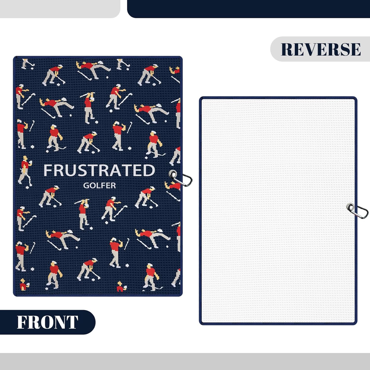 Microfiber Golf Towels (16" X 24") with Carabiner Clip, Waffle Pattern Golf Towel Hook and Loop Fastener, Golf Club Towel, Premium Golf Accessories, Gift for Men, Golfers, Dad (Navy Blue) - Image 6