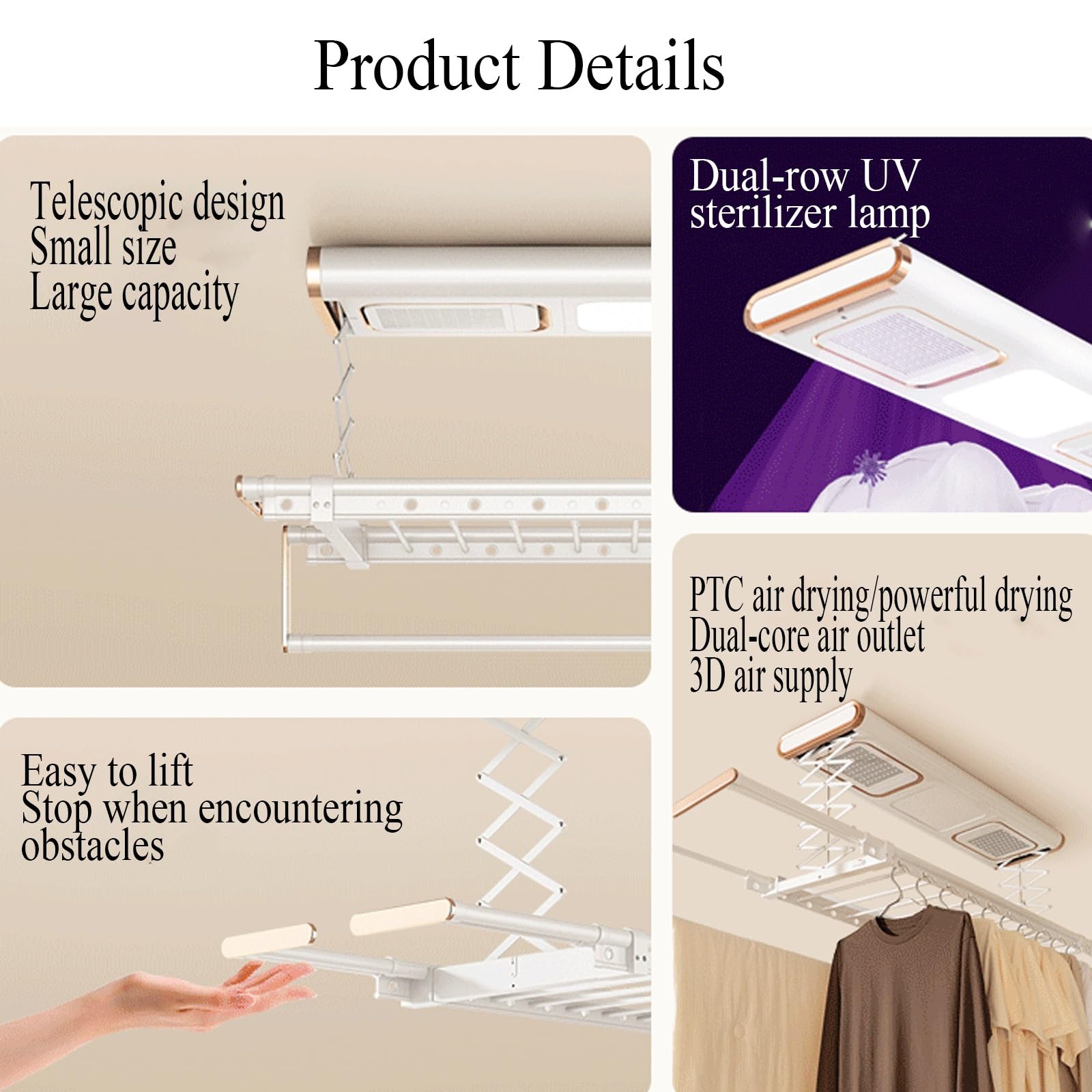 Tendedero Plegable de Metal con Capacidad de Carga de 35 kg, tendedero eléctrico para Toallas de 130 cm, tendedero pequeño para balcón montado en el Techo, Adecuado para el