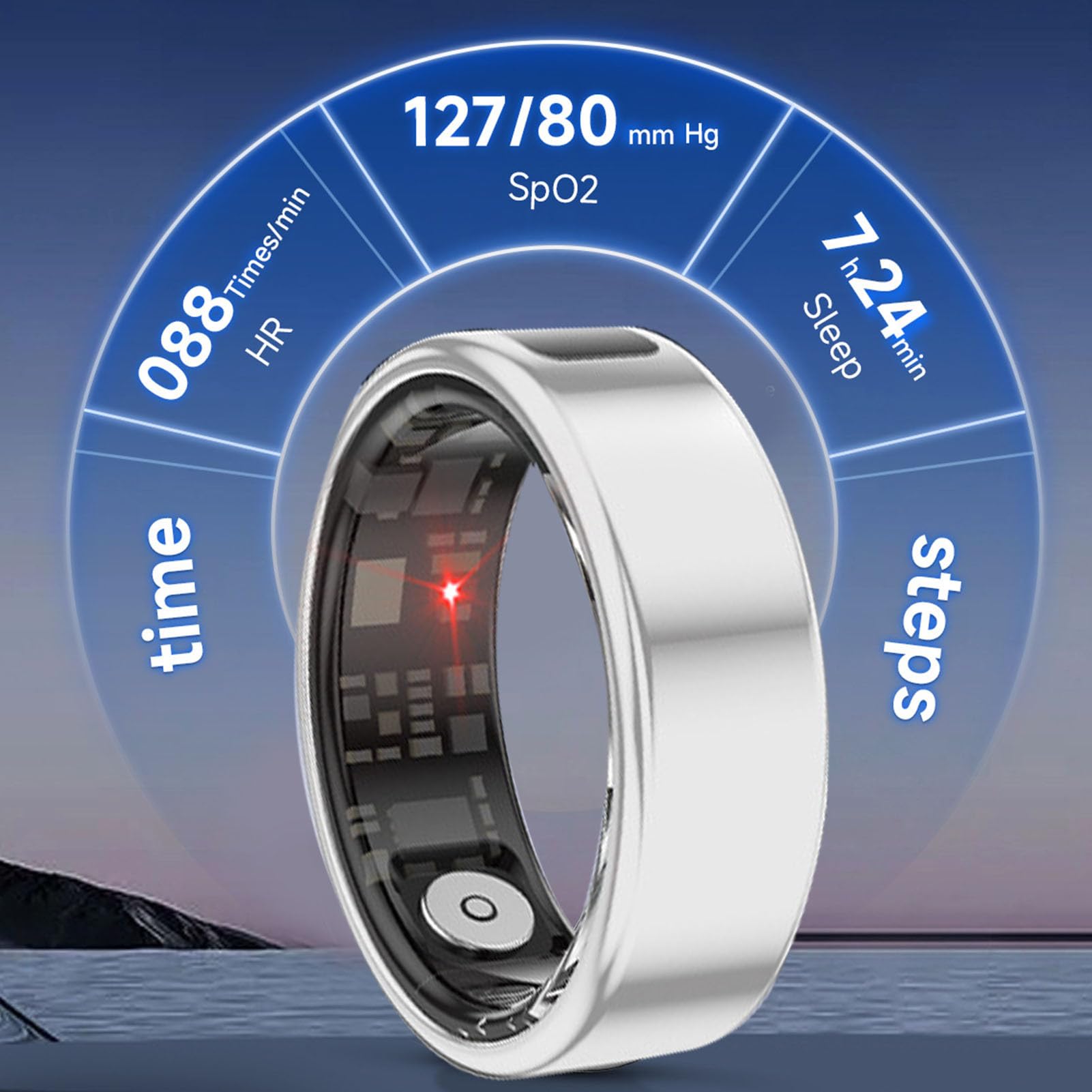 Tosuny Bague connectée Health Tracker, Bague connectée avec écran Tactile, Plusieurs Modes Sportifs, podomètre, Application Mobile, étanche IP68, avec (8 ID: 18,1 mm / 0,711 Pouce, circonférence: