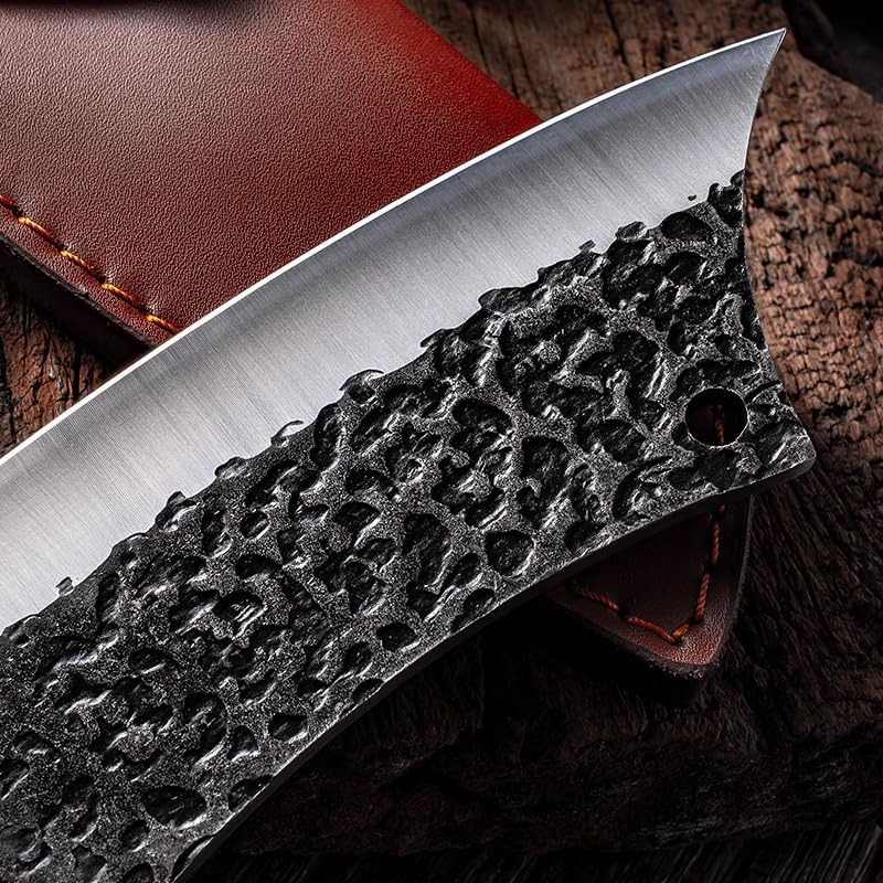 Meat Cleaver,Cleaver Knife 6.3 Inch High-Carbon Steel Kitchen Knives Meat Cleaver Chef Cutter Handmade Butcher Knife Camping Cutting Tools And Sheath, LAMAJIGA5844