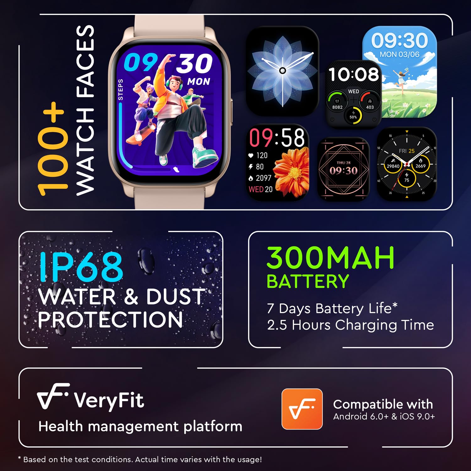 OCTANDRA Spark VeryFit - Reloj inteligente Bluetooth de 2 pulgadas con respuesta de llamada Alexa, energía corporal, frecuencia cardíaca, saturación de oxígeno, monitor de sueño, rastreador de pasos