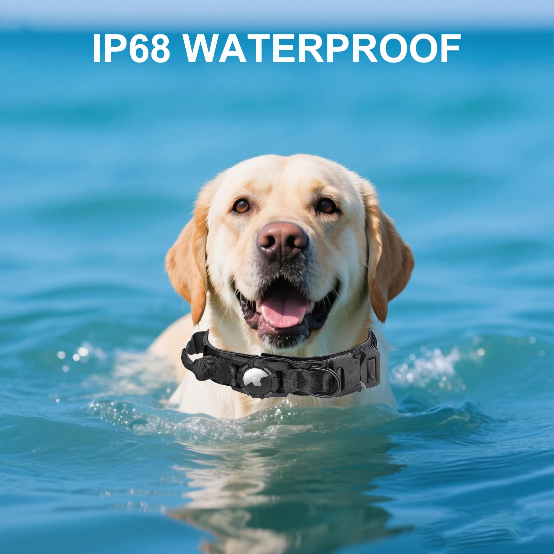 Upgraded Airtag Dog Collar Waterproof, Adjustable GPS Training Nylon Dog Collar with AirTag Holder, Control Handle and Quick-Release Buckle for Medium and Large Dogs (Black, M) - image 2