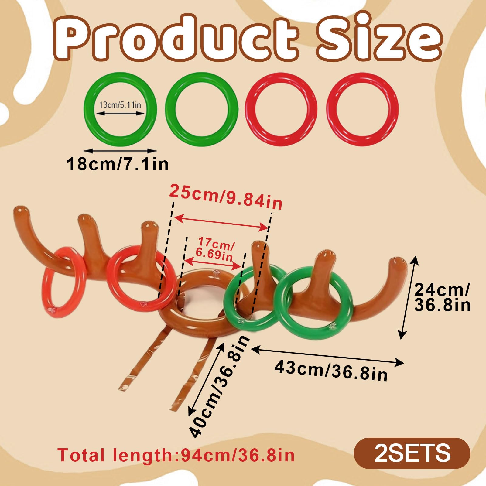TUONYIS 10 Pcs Inflatable Reindeer Antler Game, Christmas Easter Party Ring Toss Game Set, 2 Reindeer Antler Hat - Image 2