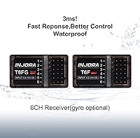 Vista 5 de INJORA Transmisor RC 2.4GHz 6CH Controlador y receptor para 1/8 1/10 RC Coche Barco Tanques Crawler TRX4 SCX10 Piezas de actualización (T6F)