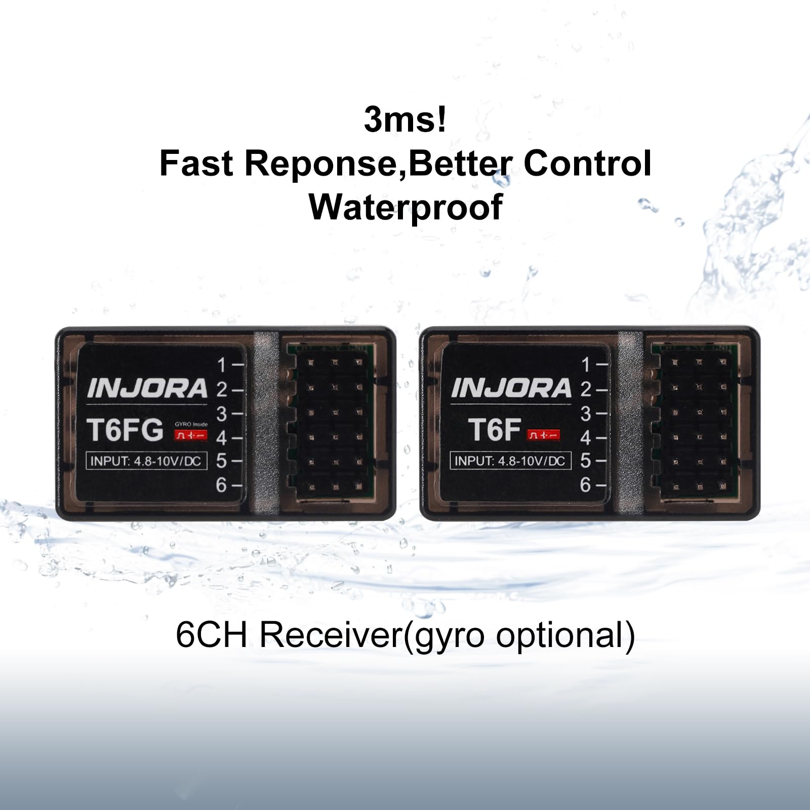 INJORA RC Trasmettitore 2.4GHz 6CH Controler e ricevitore per 1/8 1/10 RC Car Boat Tanks Crawler TRX4 SCX10（T6F）