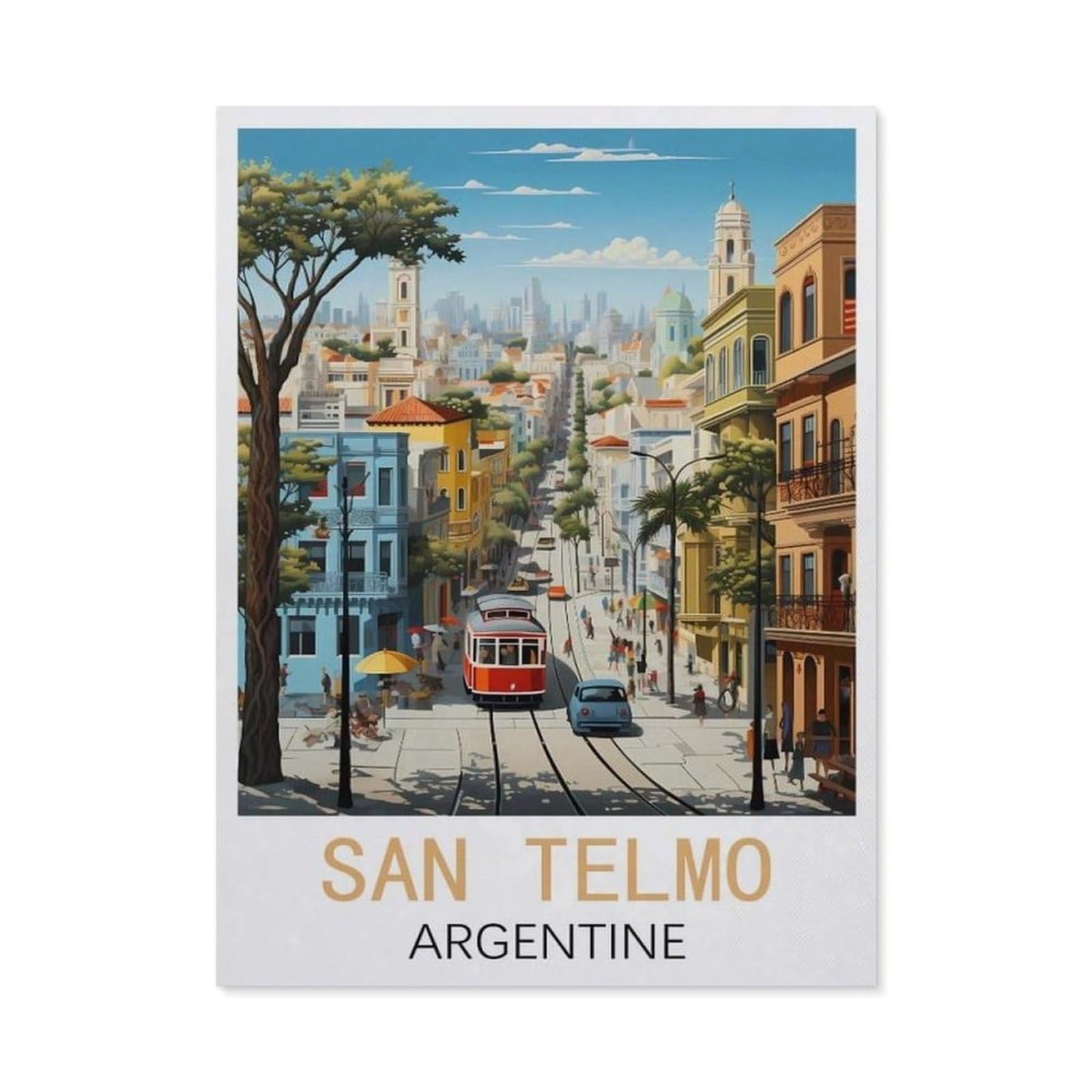 BEAYODKP Full Diamond 5D DIY Diamond Painting，San Telmo Argentina Vintage Travel Posters，3D Diamond Embroidery Cross Stitch Mosaic Needle Works（30 x 40 cm/11.81 x 15.74 inches）-BY34