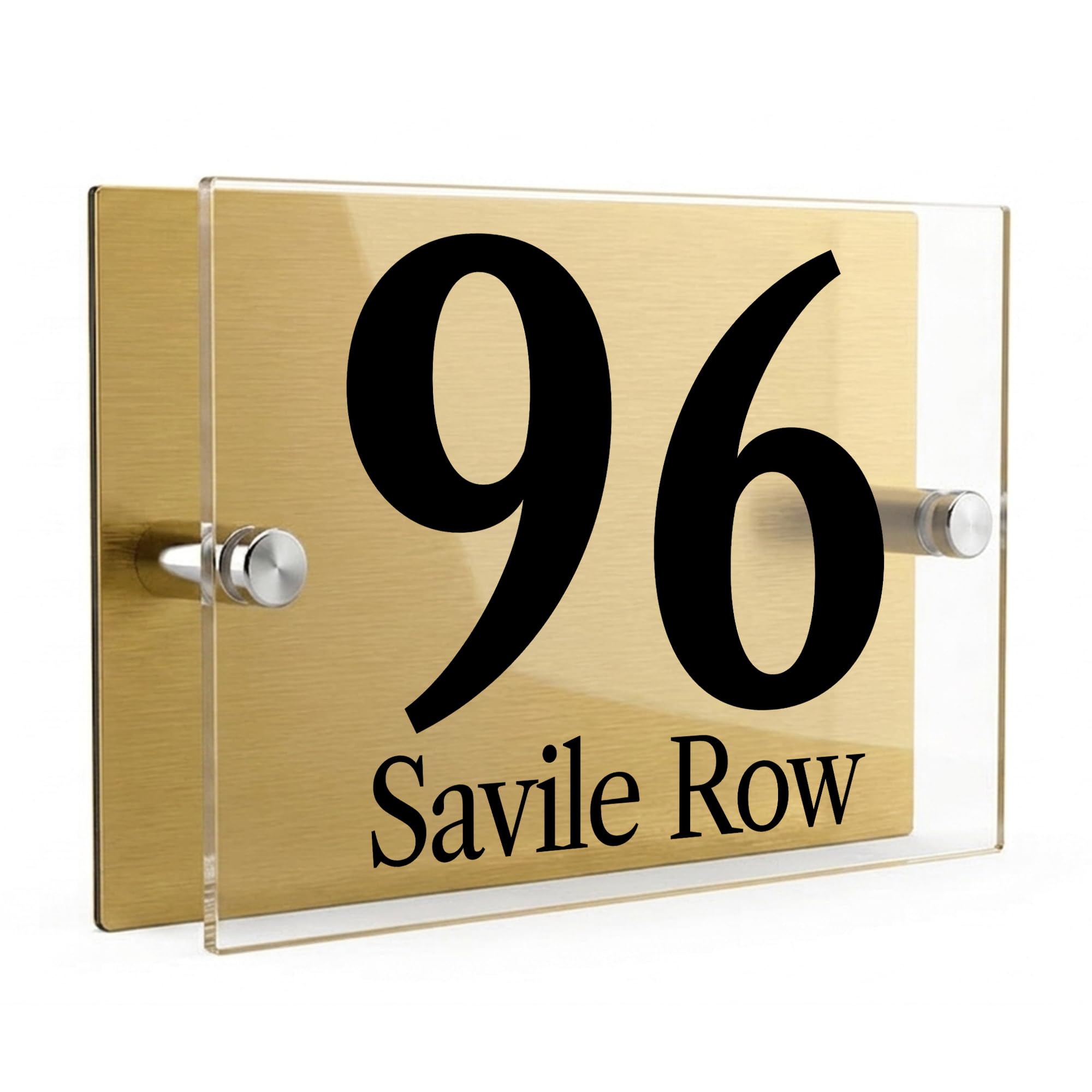 Housics House Number Sign, Brushed Gold Acrylic, 200x130mm, Door Design 11 — image 1