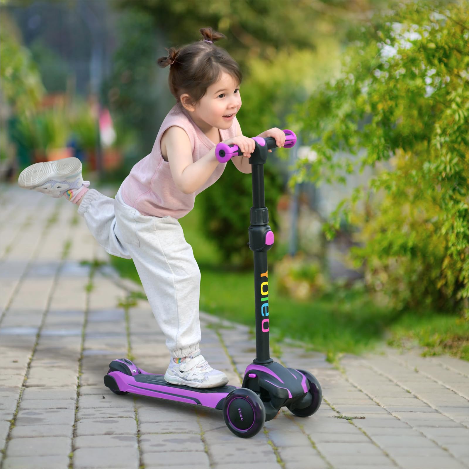 YOLEO Trotinette Enfant 3 Roues de 3 À 12 Ans Trottinette Pliable Ajustable sur 4 Niveaux pour Filles et Garçons, Cadeau Noël Anniversaire, Jouet Idéal