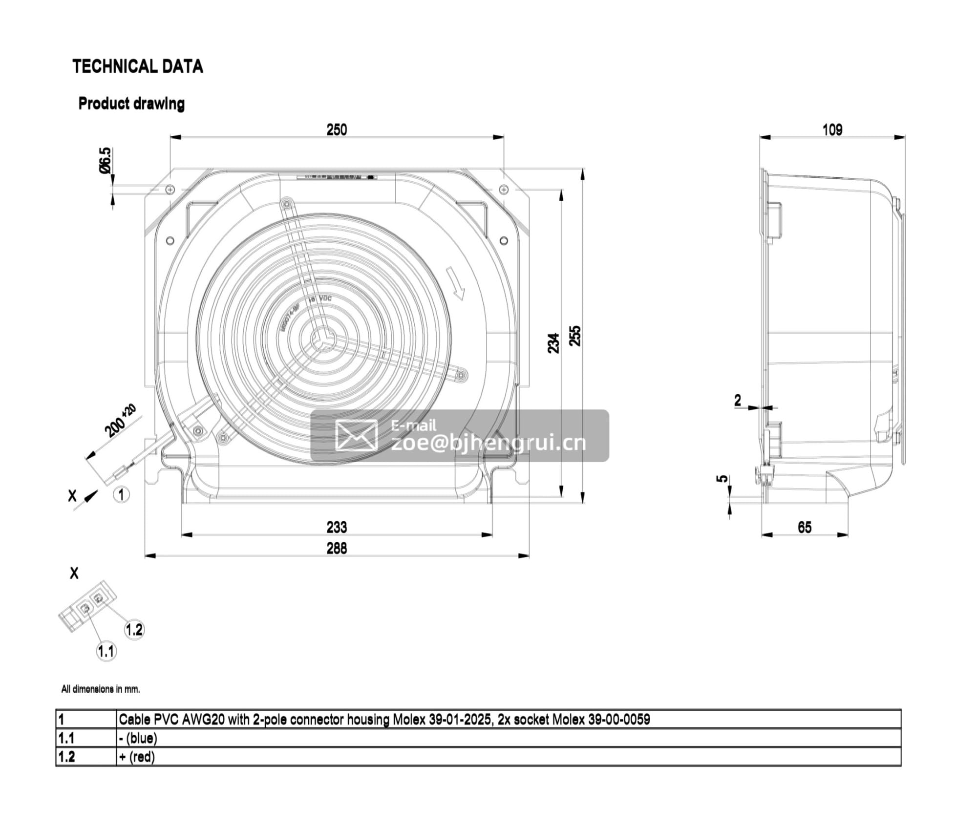 K1G220-AB73-11 48 V DC 220 mm 110 W 2,7 A 2880 obr./min IP20 wentylator chłodzący z łożyskiem kulkowym