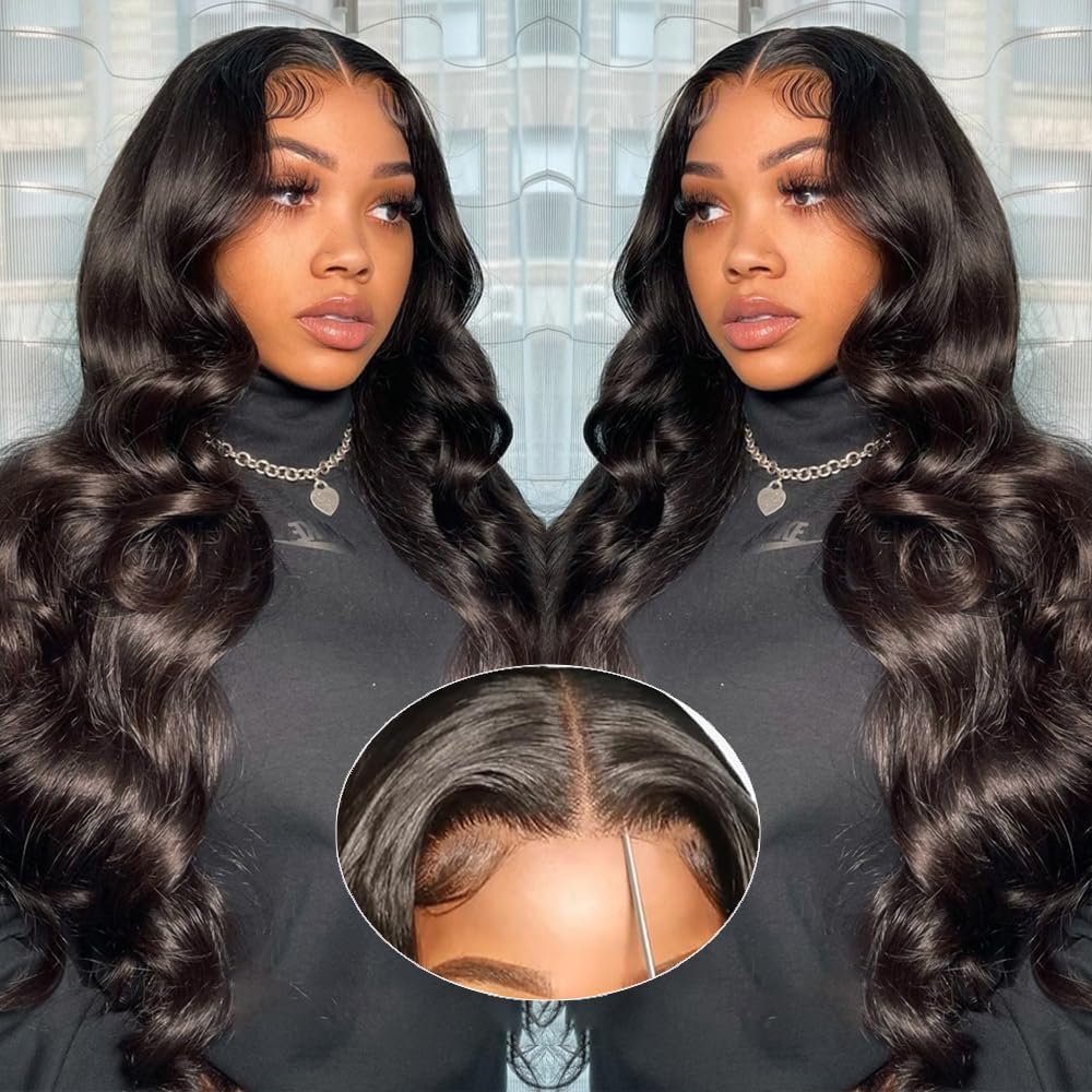 5X5 HD Lace Closure Wigs Human Hair Wear and Go Glueless Wigs Human Hair Pre Plucked Pre Cut Lace No Glue Body Wave Lace Front Wigs for Women 22 inch