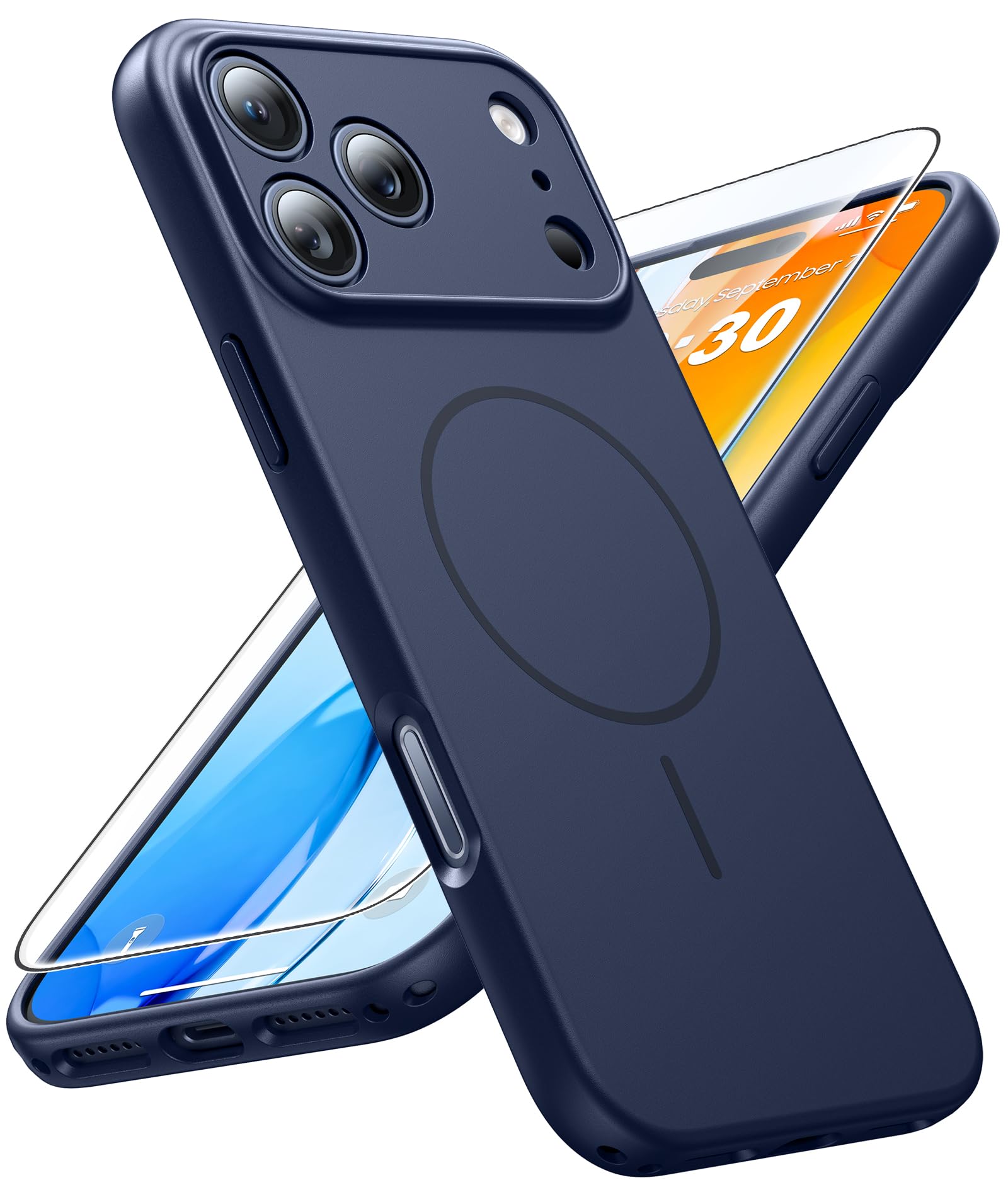FNTCASE for iPhone 17-Pro Case Blue: Matte Compatible with MagSafe | Full Camera Protection Magnetic Cases With Screen Protector, 14FT Military Grade Drop Tested, Shockproof Slim Phone Cover