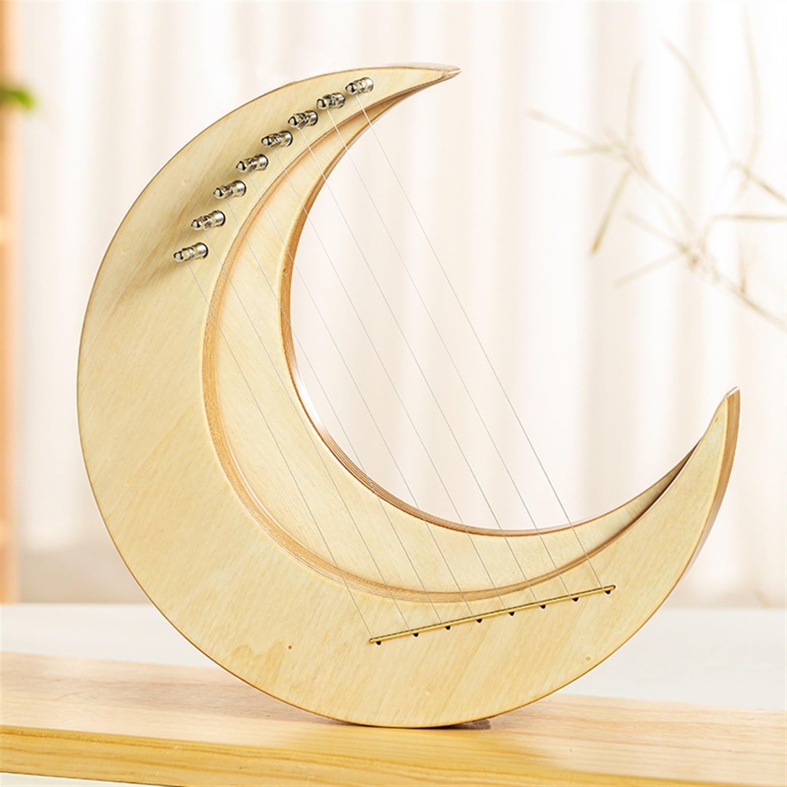 Lyre Harp Forma De Luna Cuerda 8, 11, 15 Pequeño Arpa De Lira Portátil Madera Maciza Instrumento Musical Principiante Fácil De Aprender Arpa Lira(8-note-large log)
