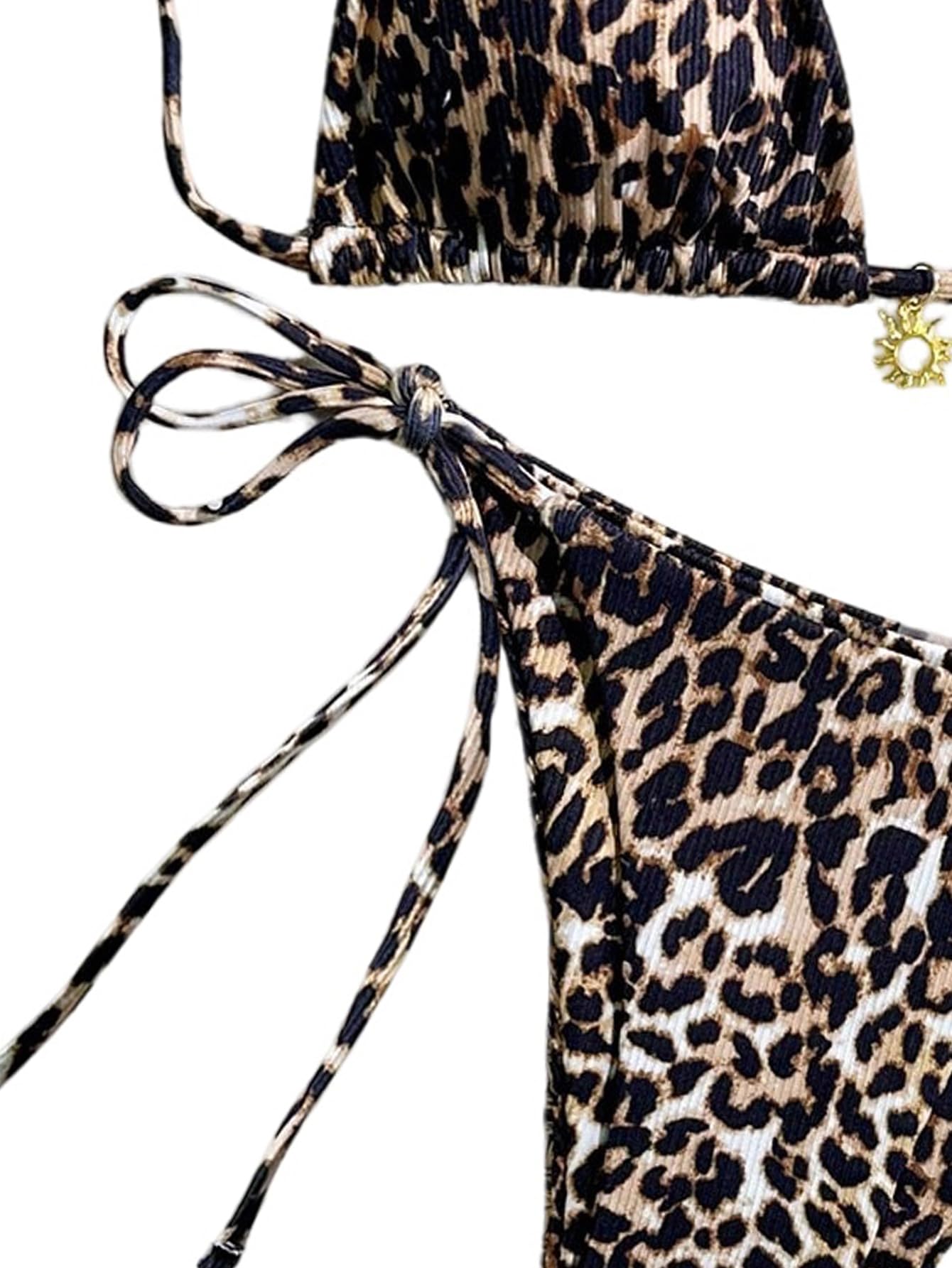 GORGLITTER Bikini a triangolo con motivo leopardato, da donna, sexy, con allacciatura al collo, con stampa leopardata, stile brasiliano, costume da bagno