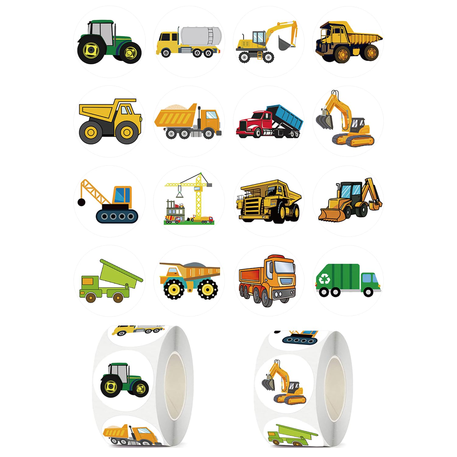 UVUXO 600 PCS Cartoon Truck Car Stickers Roll for Kids- Round 1.5 Inch 16 Styles Cars Kindergarten Stickers Teacher Sticker Kids Birthday Party School Reward Giveaways