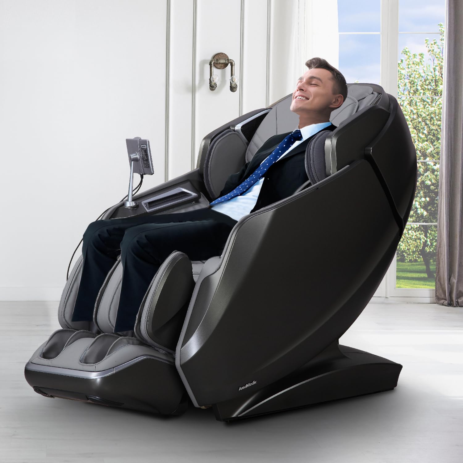 AmaMedic Revive | 4D Massage | Health Fingerprint Sensor| AI Health Detection| 40 Cell Full Body Air Massage | Black (Black)