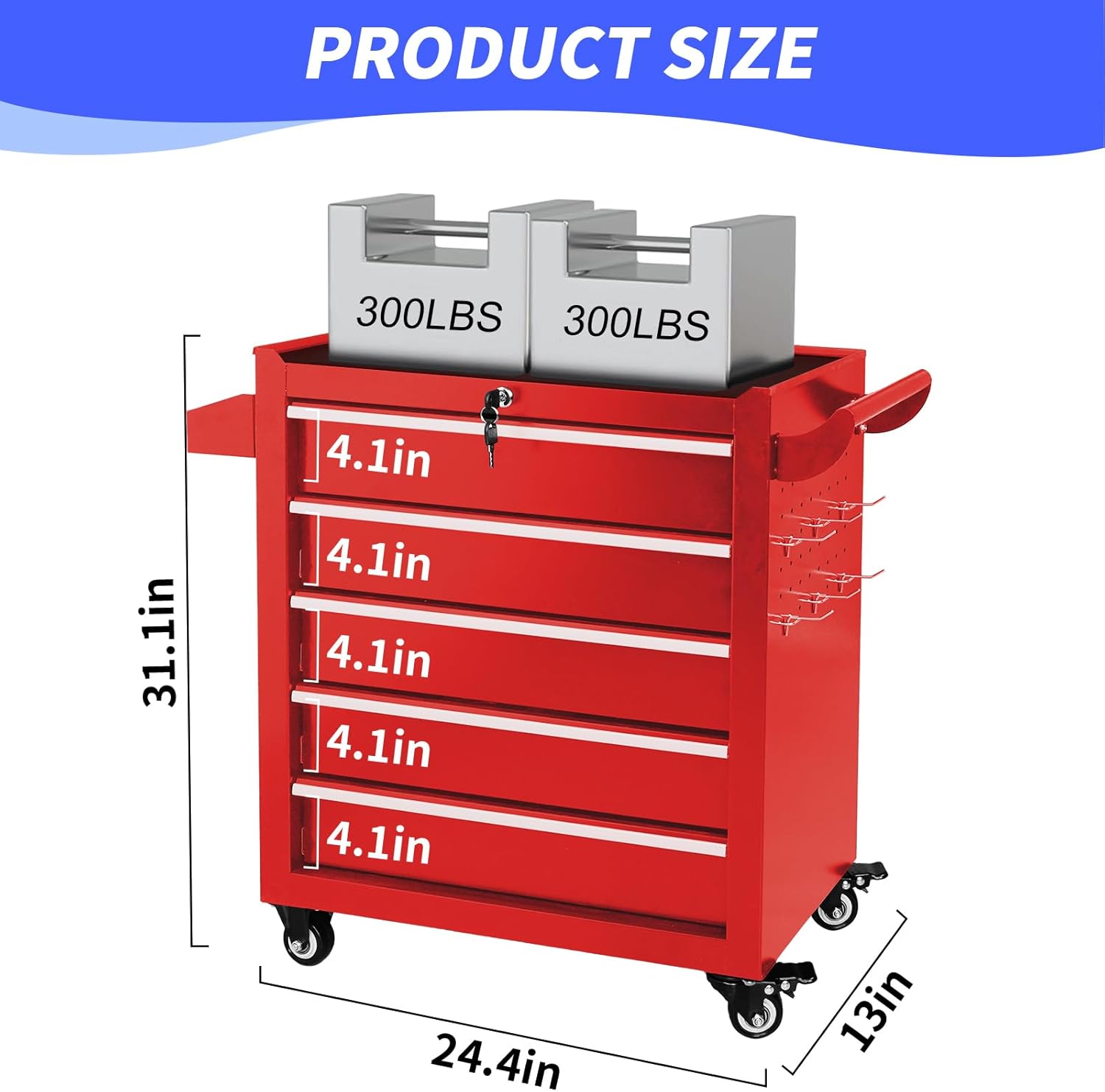 Rolling Tool Chest with 5 Drawers, Metal Tool Box with Wheels, Locking Garage Storage Cabinet Sliding Tool Drawer Cart on Wheels Toolbox Organizer Workbench for Workshop Repair Shop(Assembly Required)
