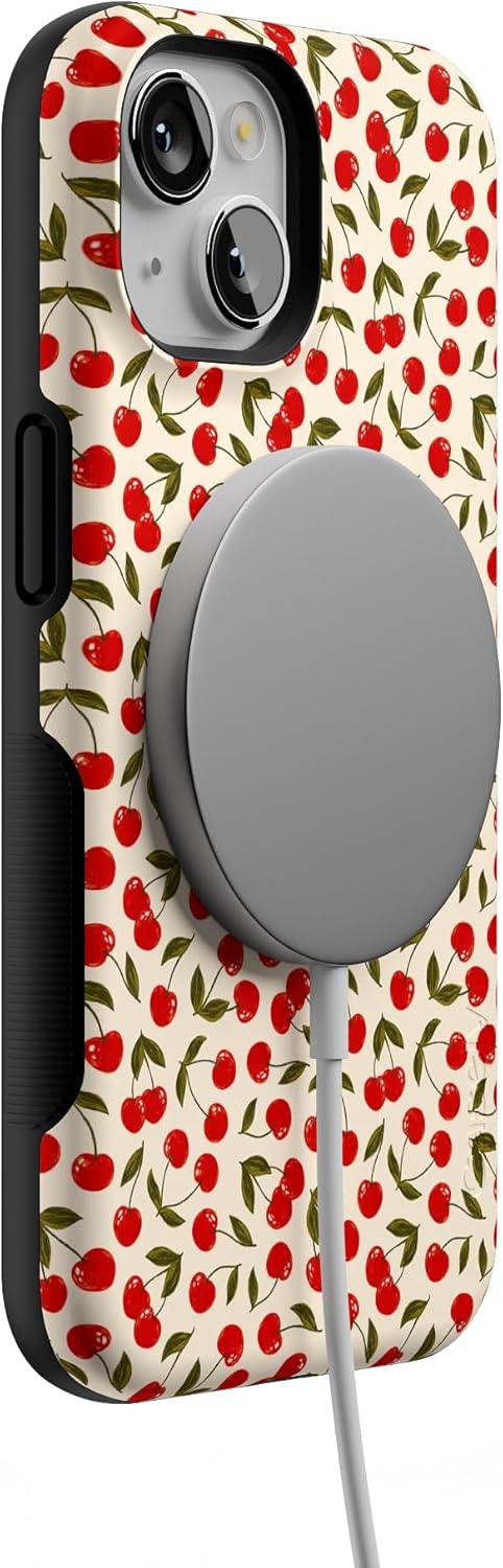 Casely iPhone 14 Case | Cherry on Top | Red Cherries | Bold Protective Design | Compatible with MagSafe