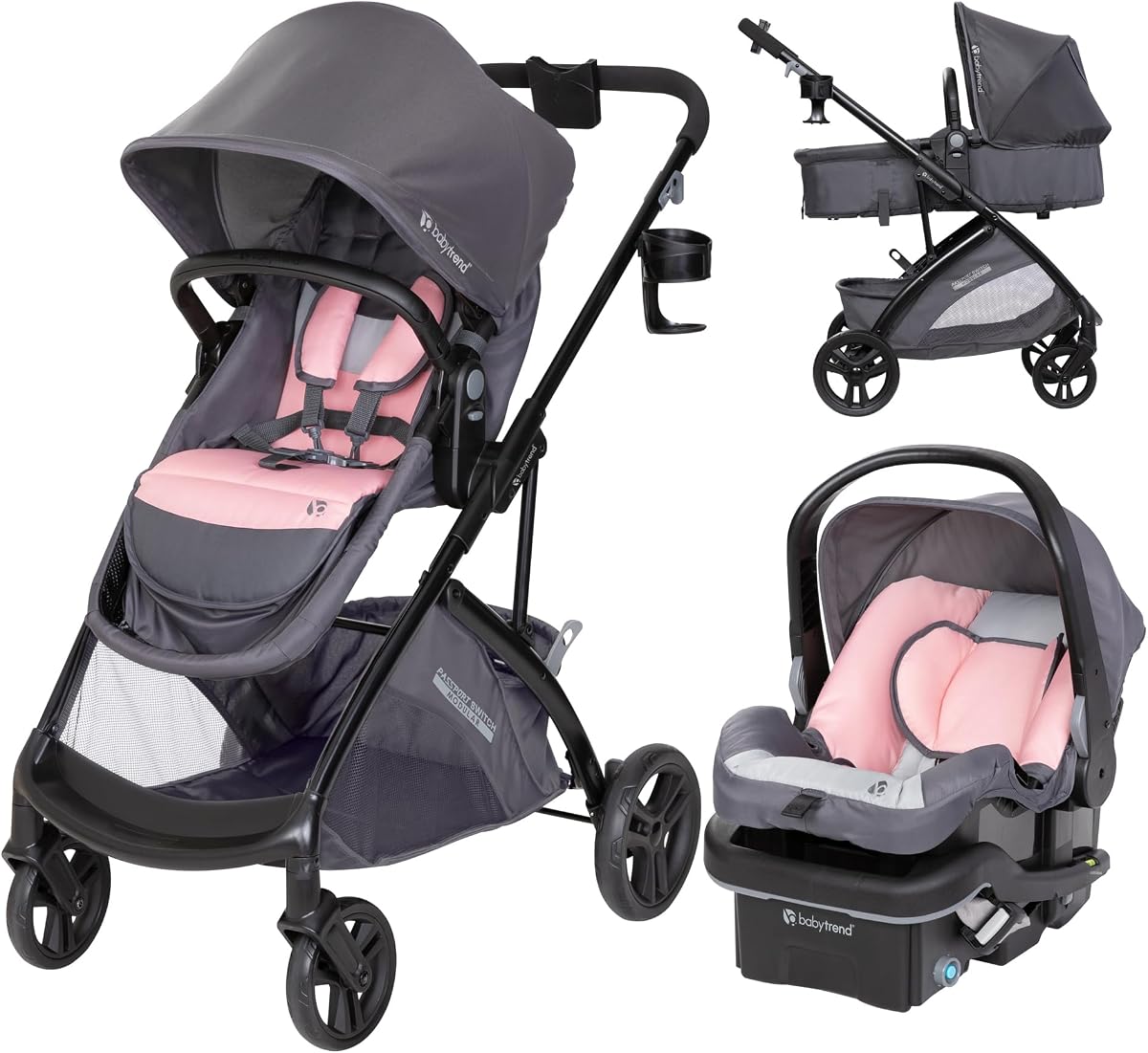 Baby Trend Passport® Switch Sistema de viaje para cochecito modular 6 en 1 con asiento para automóvil infantil EZ-Lift™ Plus, Dash Pink