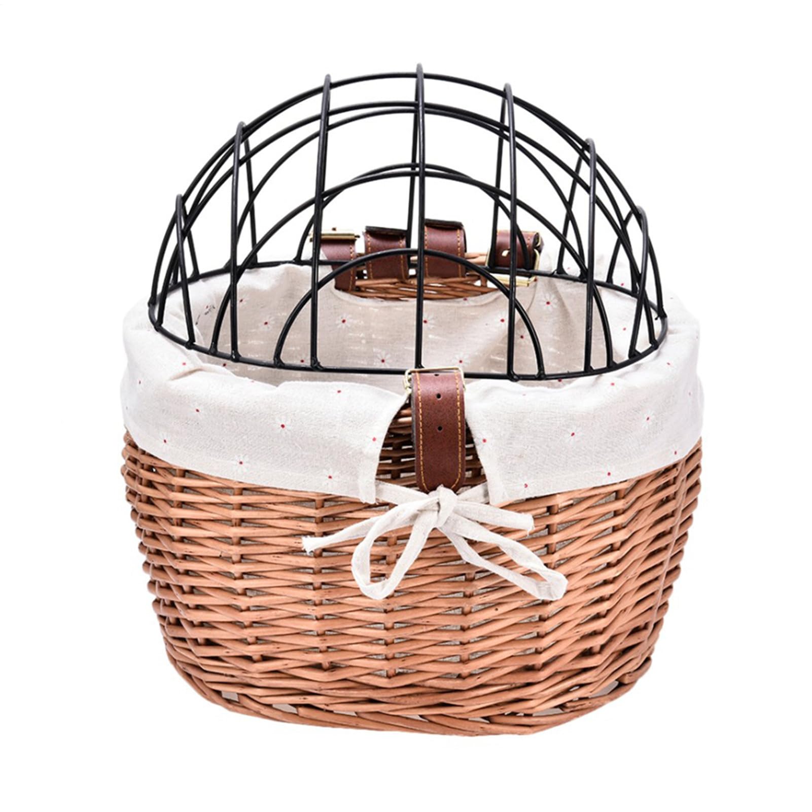 fbgnfihi Willow Bike Basket, Wire Cage Top Wicker Pet Carrier for Bike, Detachable Front Handlebar Basket, Wicker for Small Dogs Cats