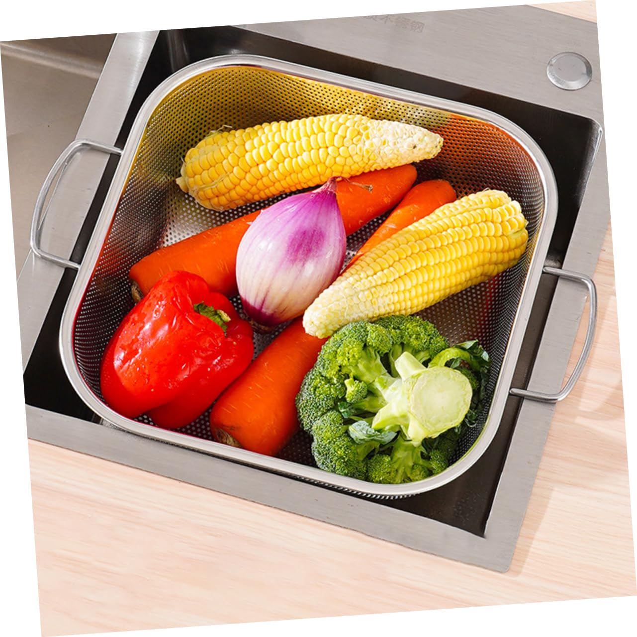 Colador Cuadrado de Acero Inoxidable con Doble Asa 1 Pieza | Plata, Vertido y Drenaje para Alimentos y Arroz, Diseño Simple y Práctico