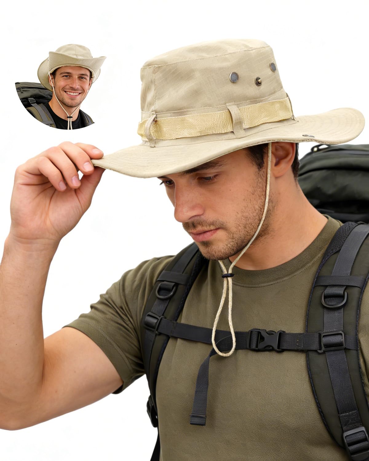Electomania Head Caps for Men and Women，Breathable Mesh Sun Protection hat，Hand-Embroidered Round Cap，Hat for Outdoor Work, Camping, Fishing (in, Alpha, Free Size, Khaki)-image-37
