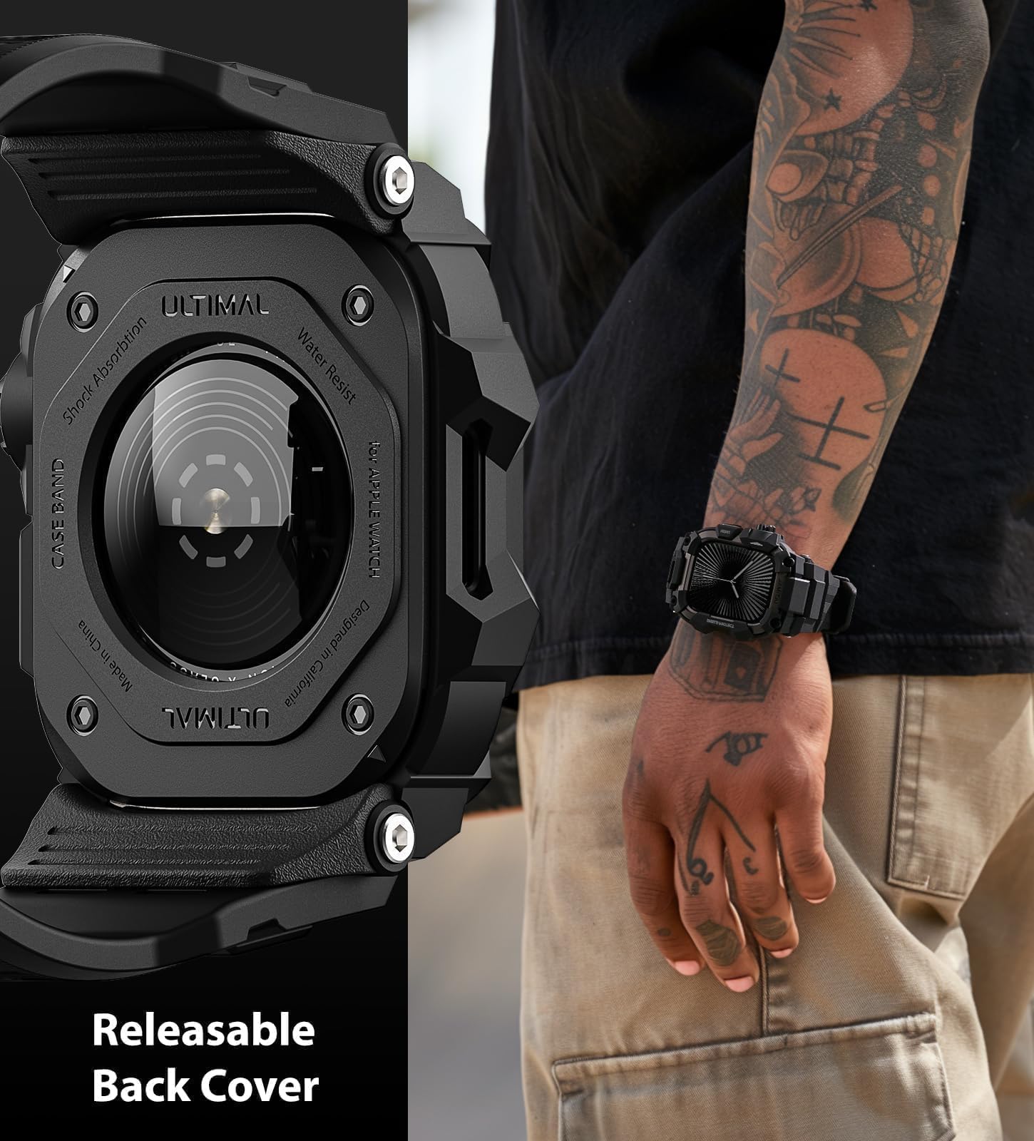 ULTIMAL Custodia Robusta con Cinturino per Apple Watch 46 mm, Compatibile con Apple Watch Serie 11/10, Protezione Antiurto Militare per Cinturino Tattico iWatch Uomini (Nero, 46 mm)