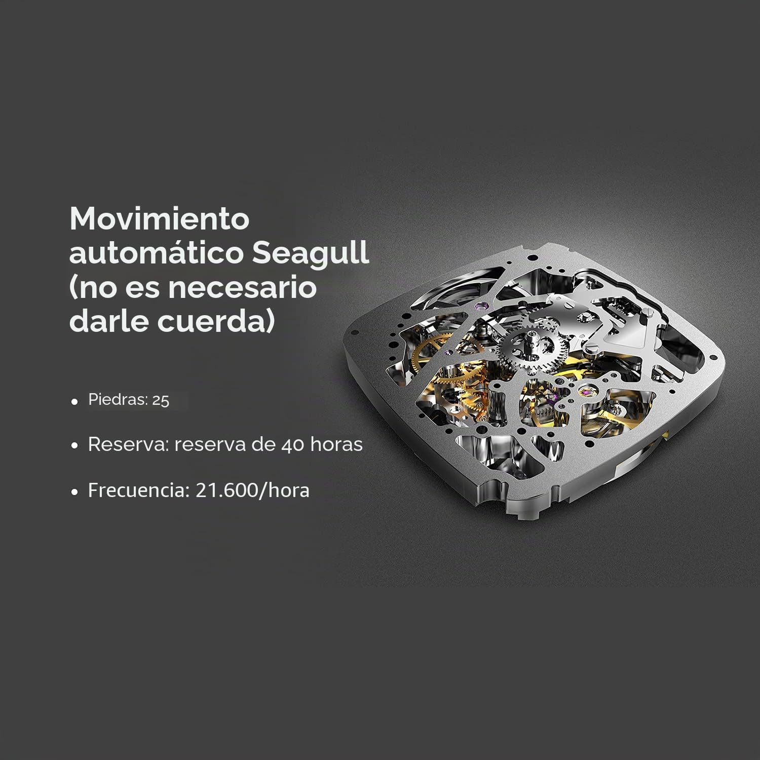 CIGADesign Reloj automático de titanio para hombre con correa de silicona y cristal de zafiro, gris titanio, Mecánica