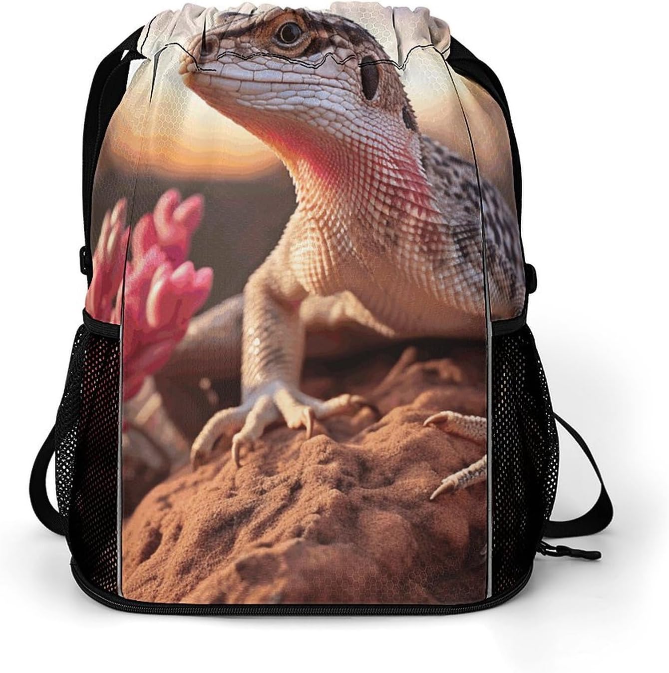 Sports Drawstring Backpack White Lizard Lightweight Backpack Dry And Wet Separation Large Capacity