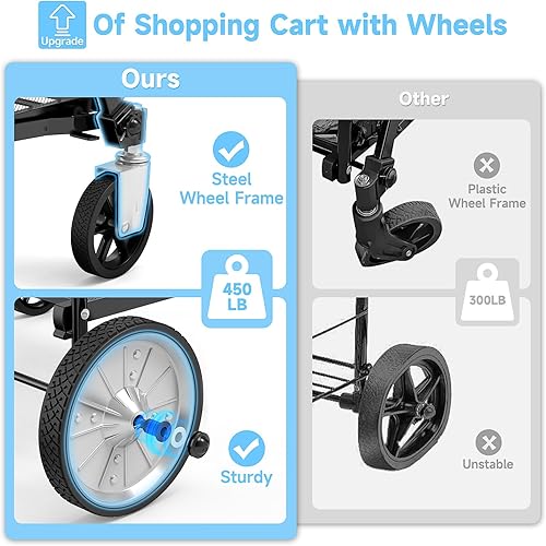 Miniatura 2 de APILAB - Carrito de compras extra grande, enorme carrito de comestibles con ruedas giratorias de 360, capacidad de 450 libras, carrito de compras