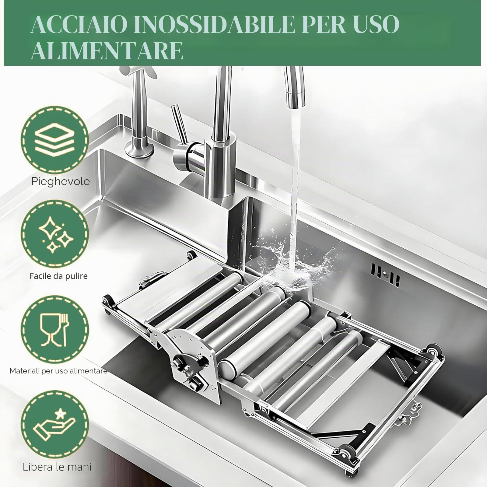 Sfogliatrice Pieghevole da 22,4", Stendipasta Elettrico, in Acciaio Inox, con Spessore Regolabile da 2 a 30 Mm, per Uso Domestico E Commerciale
