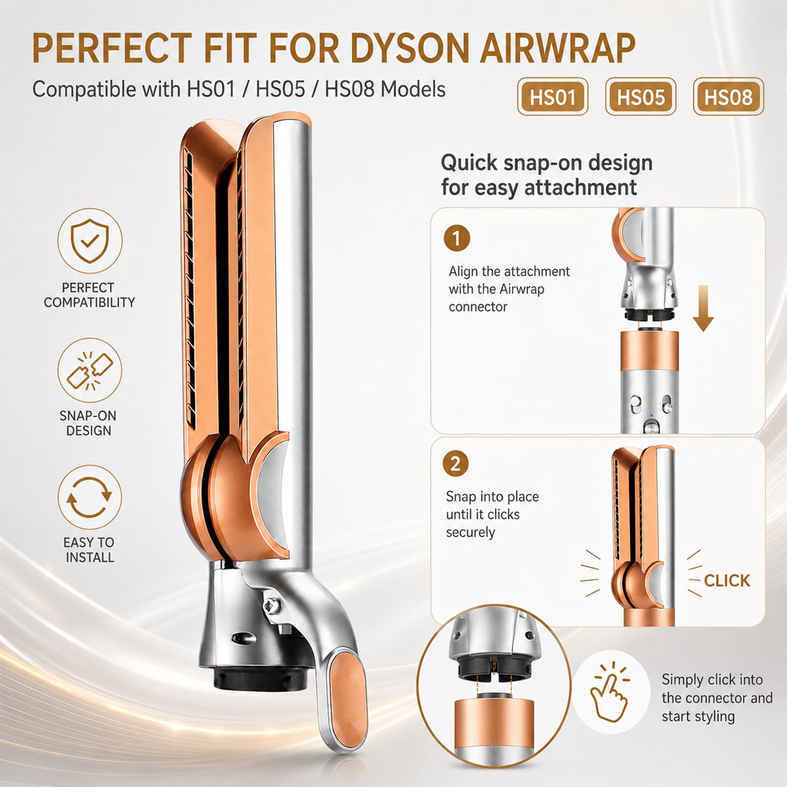 Airflow Haarglätter-Aufsatz für Dyson Airwrap Kompatibel mit HS01/HS05/HS08 Trocknen Glätten mit Kaltluft-Technologie Reduziert Hitzeschäden Ohne Heizplatten