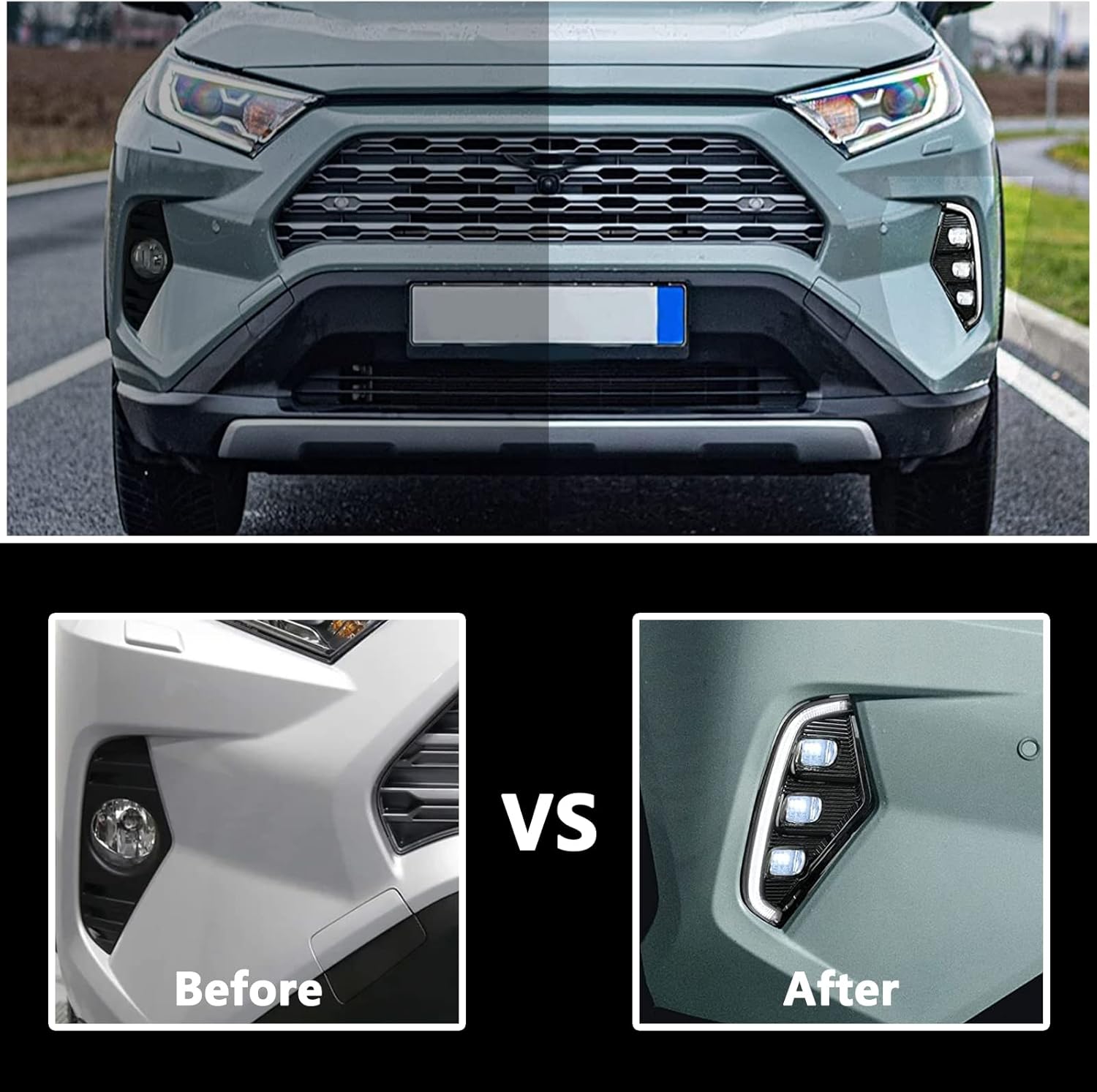 Car DRL For Toyota RAV 4 RAV4 2019 2020 2021 2022 LED Blue Fog Lamp With Yellow Turn Signal Style Foglights Headlights - 34