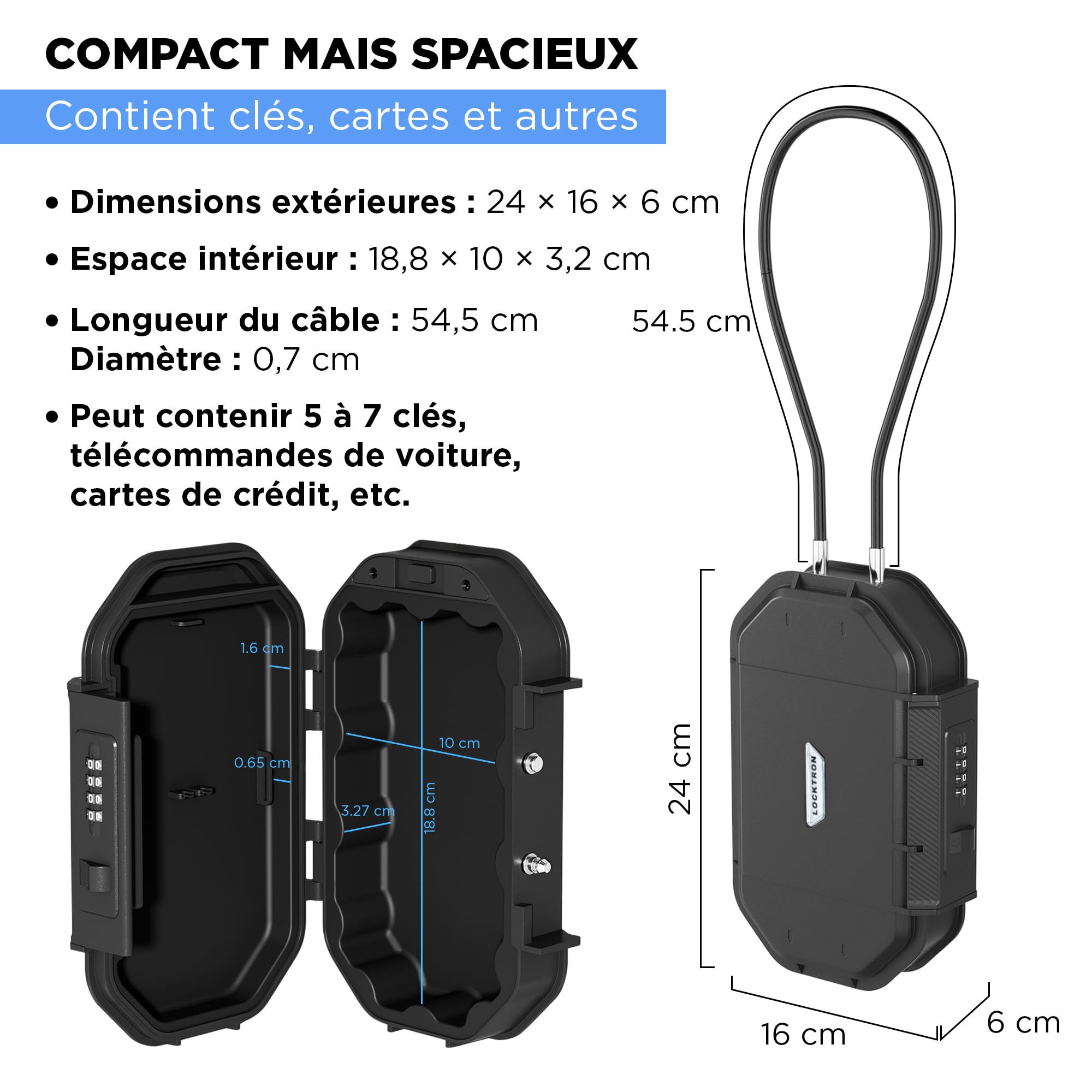 Image secondaire de Coffre-fort portable Locktron étanche avec câble en acier - Sécurisez vos objets de valeur