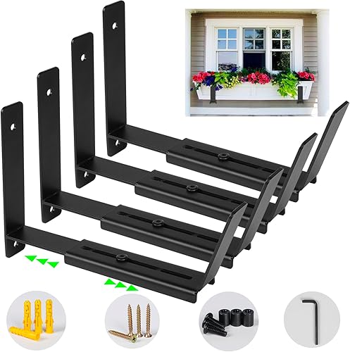 Soportes para caja de ventana, paquete de 4 soportes ajustables de alta resistencia, soportes de pared antioxidantes para caja de flores adecuados